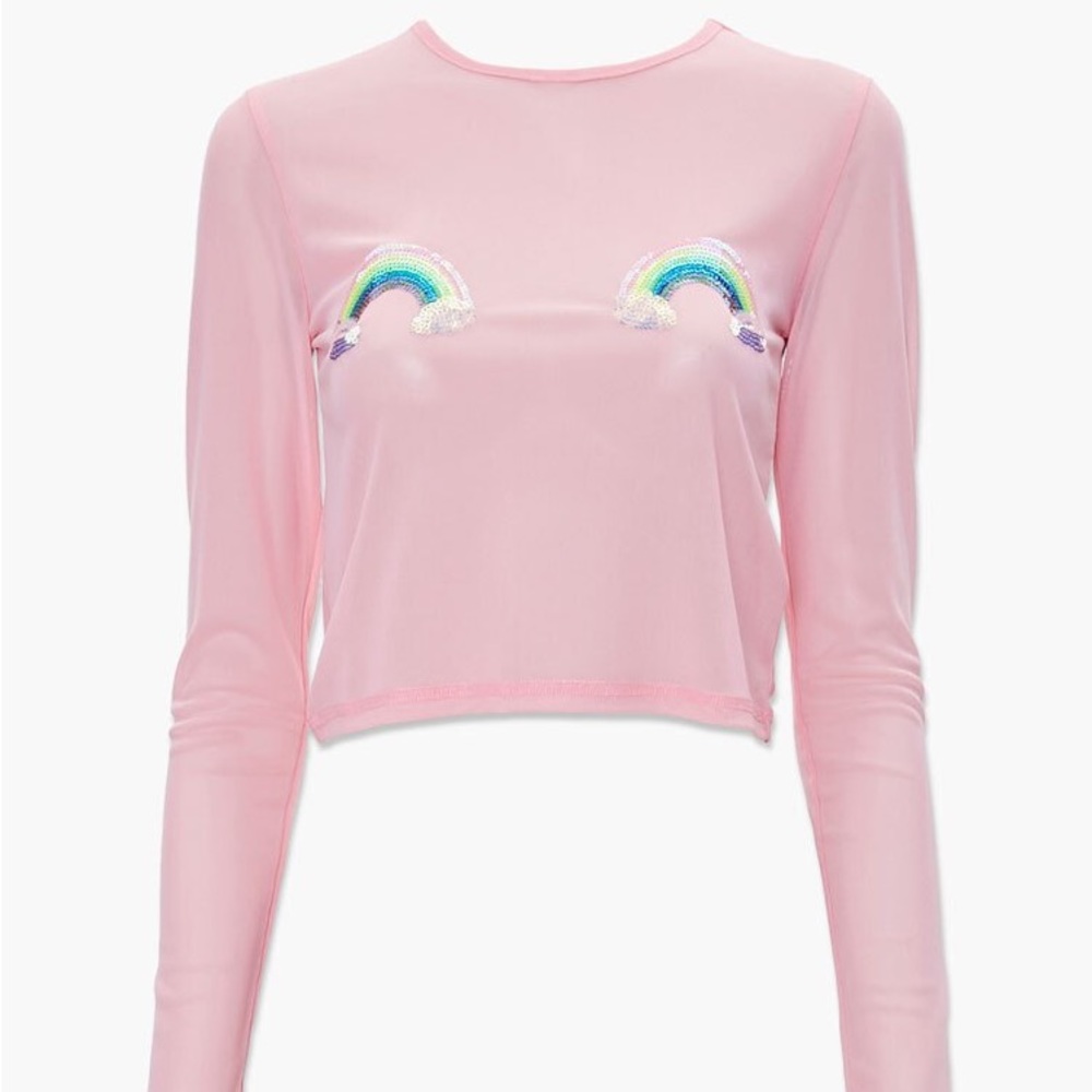 Mesh Rainbow Sequin Top
